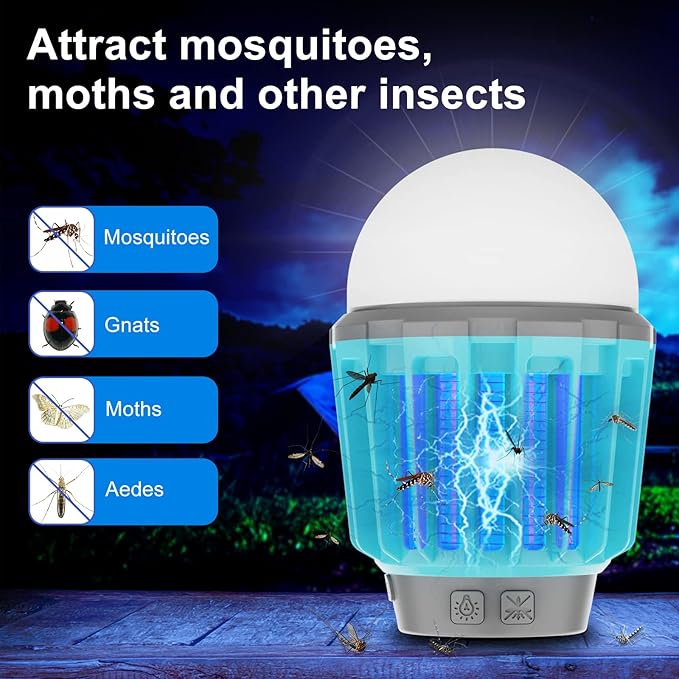 Wisely Bug Zapper Outdoor/Indoor Electric, USB-C Rechargeable Mosquito Killer Lantern Lamp, Portable Insect Electronic Zapper Indoor Trap, with LED Light Oceanblue