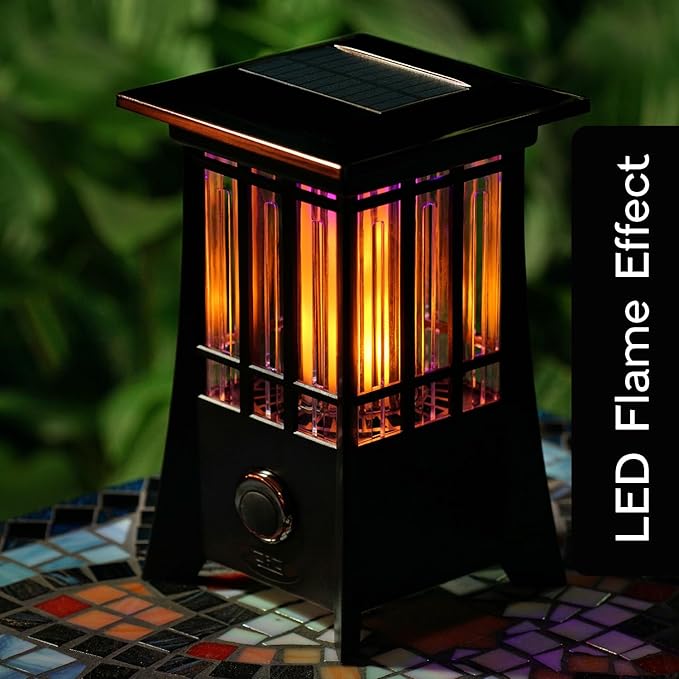 PIC Solar Bug Zapper, Cordless Patio Lantern, 600V Zapping Grid, 2 In 1 Light Mode with LED Flame Effect, Wide 1/2 Acre Coverage, Weatherproof, Auto On/Off, Showstopping Fly Trap Design, Pack of 2