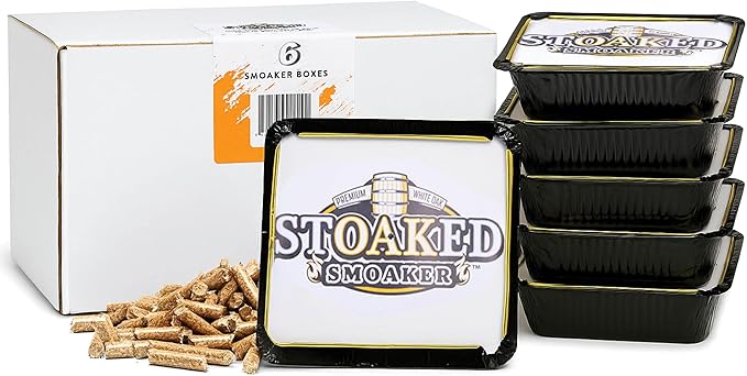 Stoaked Instant Smoaker 6-Pack, White Oak Wood Pellets, Disposable Smoker Box for Gas and Charcoal Grill, 1-Hour Burn Time, Great for Backyard BBQ