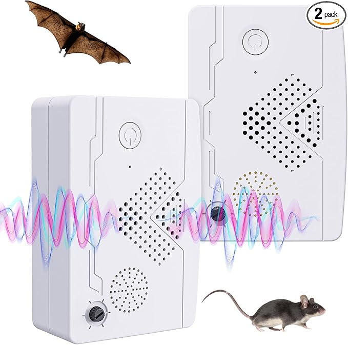 2 Pack Ultrasonic Mice Bat Repellent Devices, Roach Killer Rodent Ultrasonic Indoor for Pest, Electronic Mosquito Spider Repellent, Cockroach, Bat, Bird, Bug, Insect, Mouse