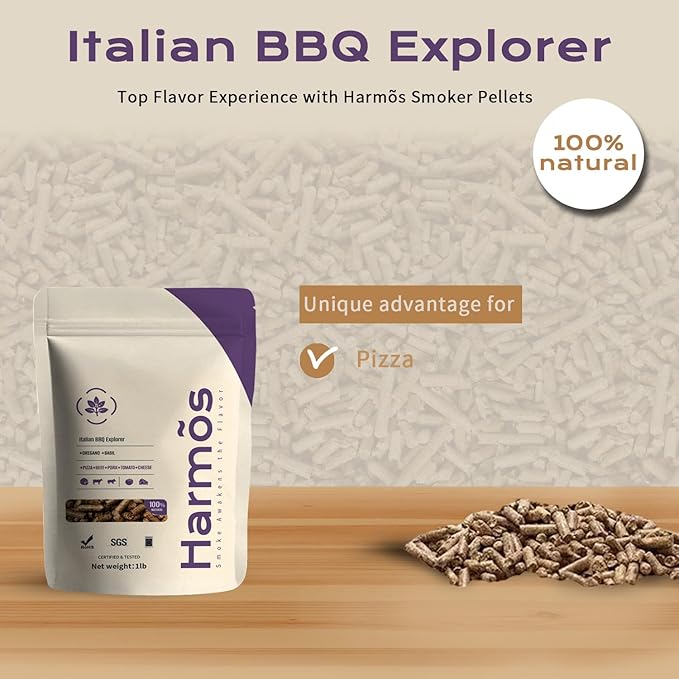 Harmos 4-Wood Pellets with Oregano & Basil – All-Natural Hardwood Pellets for Ninja Grill, Pizza Oven & Outdoor BBQ, Resealable Bag, 2 Packs