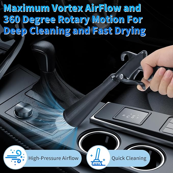 Car Cleaning Gun, High Pressure Air Blow Gun with 2 Nozzles, Air Cleaning Gun Detailing Kit, Interior Metal Dry Cleaning Gun Works with Air Compressor