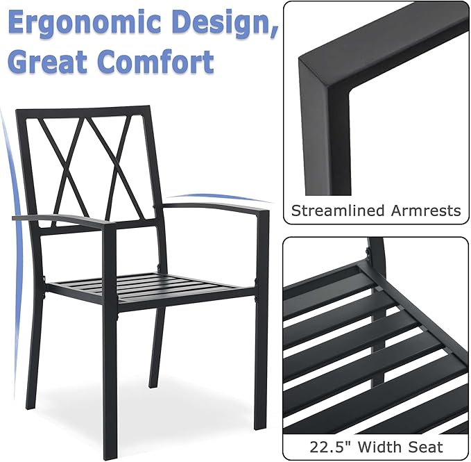 Outdoor Dining Chairs Set of 2, Mteal Frame Stackable Patio Dining Chairs with Armrest, Wrought Iron Patio Bistro Chairs for Lawn, Backyard, Garden, Porch
