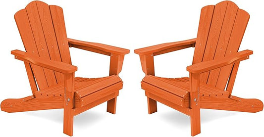 KINGYES Folding Adirondack Chair Set of 2, HDPE All-Weather Folding Adirondack Chair, Orange