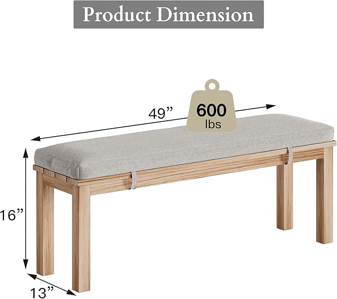 Outdoor Patio Bench, Metal Aluminum Outdoor Bench with Waterproof Cushions, Outdoor Patio Furniture Seating for Porch, Balcony, Deck, Backyard, Light Wood Color