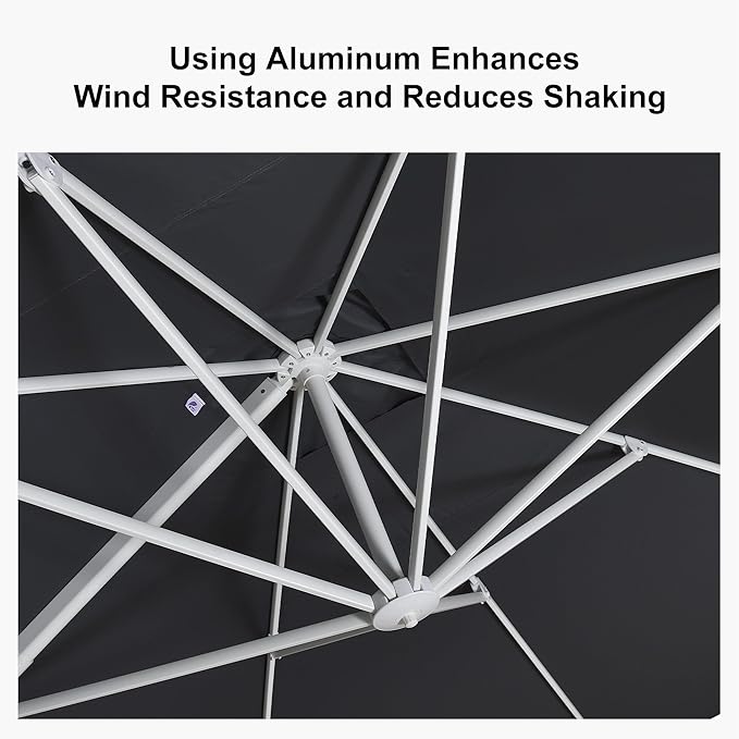 PURPLE LEAF 10' × 13' Patio Umbrella White Cantilever Umbrella Aluminum Square Outdoor Offset Umbrella Hanging Windproof with 360° Rotation for Garden Deck Pool, Grey
