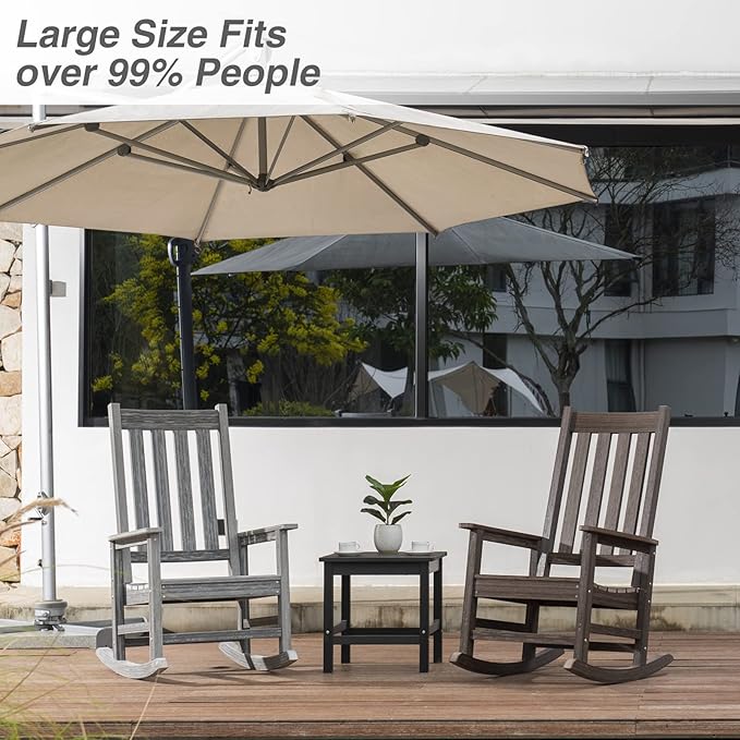 Outdoor Rocking Chair Set of 2, HDPE Oversized Patio Rocking Chairs, Weather Resistant, 350lbs Heavy Duty Porch Rocker with High Back for Backyard, Fire Pit, Garden and Indoor (Grey)