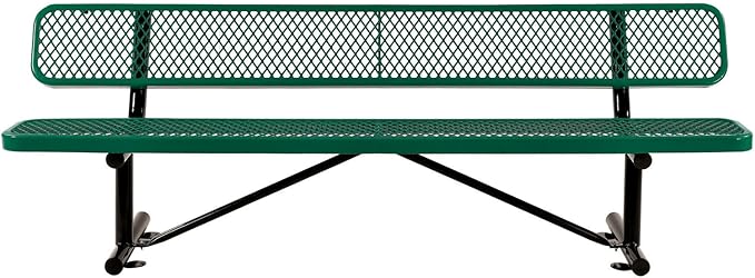 Global Industrial 8'L Heavy Duty Expanded Metal Mesh Bench with Backrest with Steel Frame, Portable Outdoor Bench, 1000 lbs Capacity, Green, 96" L x 24" W x 33" H