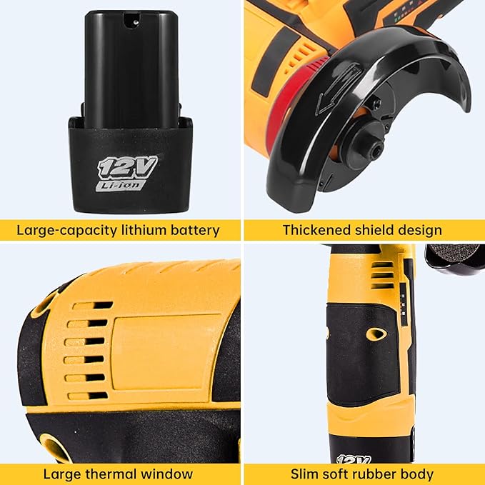 Cordless Angle Grinder, Mini Angle Grinder 19500RPM with 7 Cutting Discs and 2pcs Batteries, 76mm Side Disc Small Battery Grinding Tool for for Cutting Polishing and Sharpening