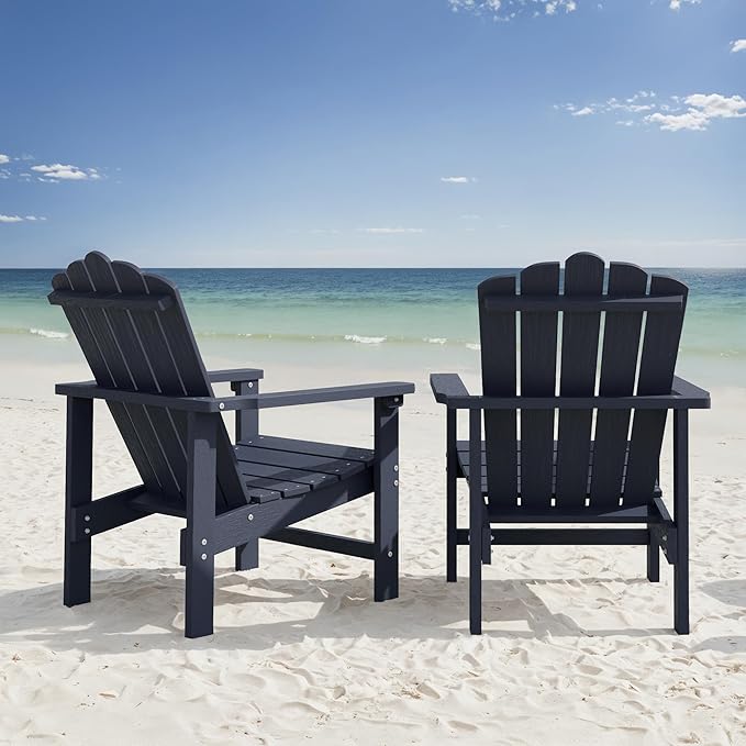 Stackable HDPE Adirondack Chairs Set of 2 – Durable, Weather-Resistant Outdoor Patio Seating, Low Maintenance Poly Lumber Chairs for Porch, Deck, Garden, Fire Pit (Blue)