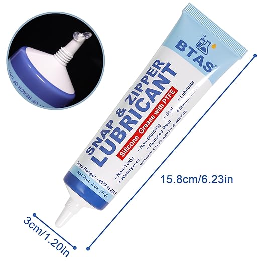 Zipper Lubricant for Plastic and Metal, Zipper Ease Lube Silicone Grease for Boat Canvas Cooler Bags Clothes Dresses with PTFE Marine Grade 2 Oz