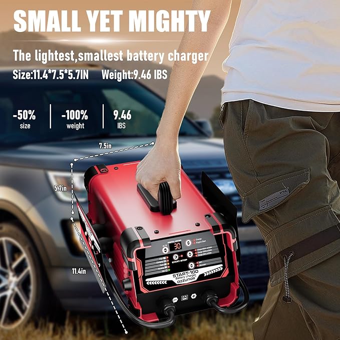 12V 24V Car Battery Charger & Engine Starter, 0-30A Automatic Battery Maintainer, 130 Cranking Amps, Jump Starter & Smart Trickle Charger, for Standard, AGM, Gel & Deep-Cycle Batteries