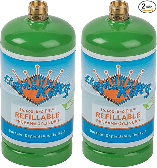 Flame King Refillable 1LB Empty Propane Cylinder Tank - Reusable - Safe and Legal Refill Option - DOT Compliant-16.4 oz (2-Pack), green (YSN164-2)