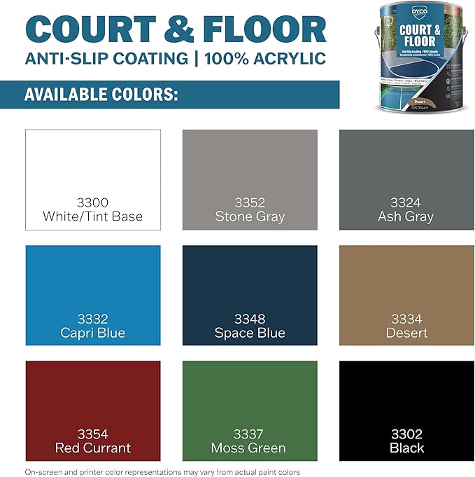 DYCO Court & Floor Anti-Slip Coating - Slip-Resistant Pavement, Cement & Concrete Paint for Pickleball, Tennis & Basketball Courts, Exceeds ADA Standards for Safety Areas (Desert, 1 Gallon)