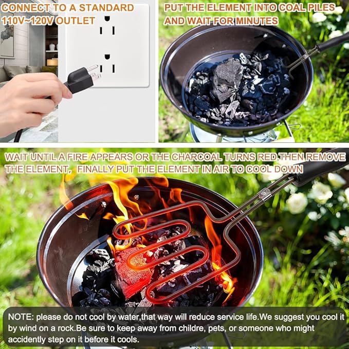 Electric Charcoal Starters For Grill, 800w Super Fast Charcoal Lighter Fire Starter,Electric Lighter Charcoals Burner For Ignite Briquettes Coal Burner - Stainless Steel Coils 4.6ft Long Cable