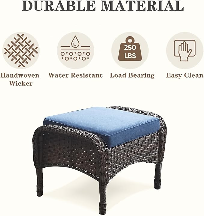Belord 6 Piece Patio Conversation Sets - Wicker Patio Furniture Sets with Outdoor Swivel Rocker Chairs Outdoor Couch Perfect for Patio Deck Backyard, Brown Wicker Blue Cushion