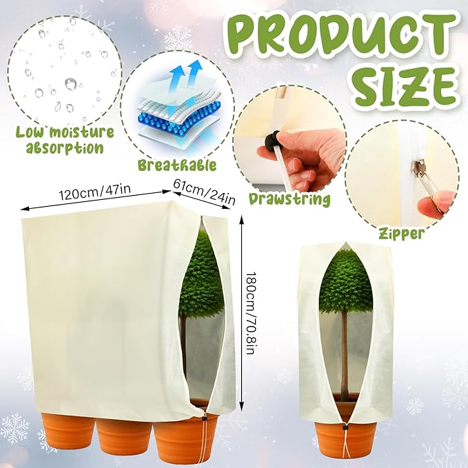 2 Pcs 47" x 70.8" Raised Garden Bed Cover for Winter Large Plant Covers Freeze Protection with Zipper Drawstring Frost Cloth Blanket Protection Box Bags for Garden Outdoor Plants Bush