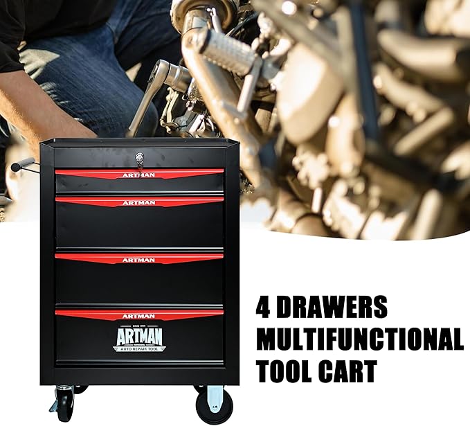 4 Drawers Tool Cart on Wheels, Multifunctional Rolling Tool Storage Chest, Drawers Rolling Trolley Organizer Tool Box for Warehouse, Garage, Workshop, Repair Shop (4 Drawers-30.5" H)