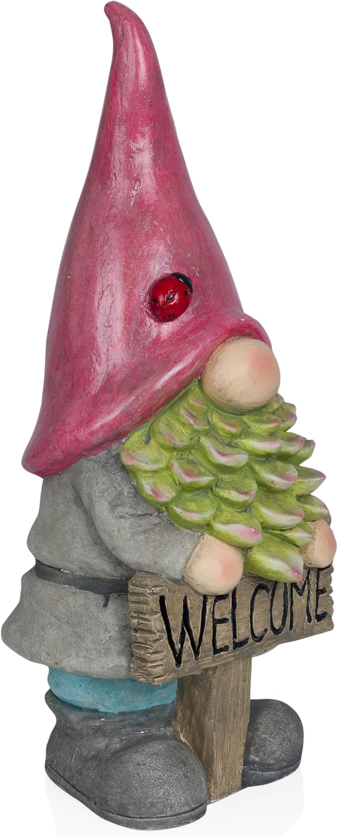 Alpine Corporation QWR1466 Gnome with Red Hat Holding “Welcome” Sign, Stylish Décor for Garden, Patio, & Pathway, 19" H, Multicolor