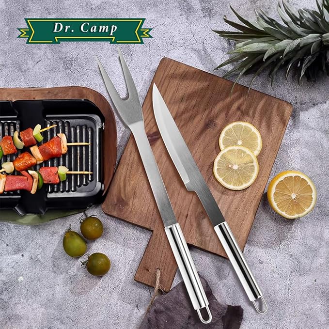 Dr. Camp 9 PCS Grilling Accessories, Grill Set Tools, Stainless Steel Material, BBQ Tool Set