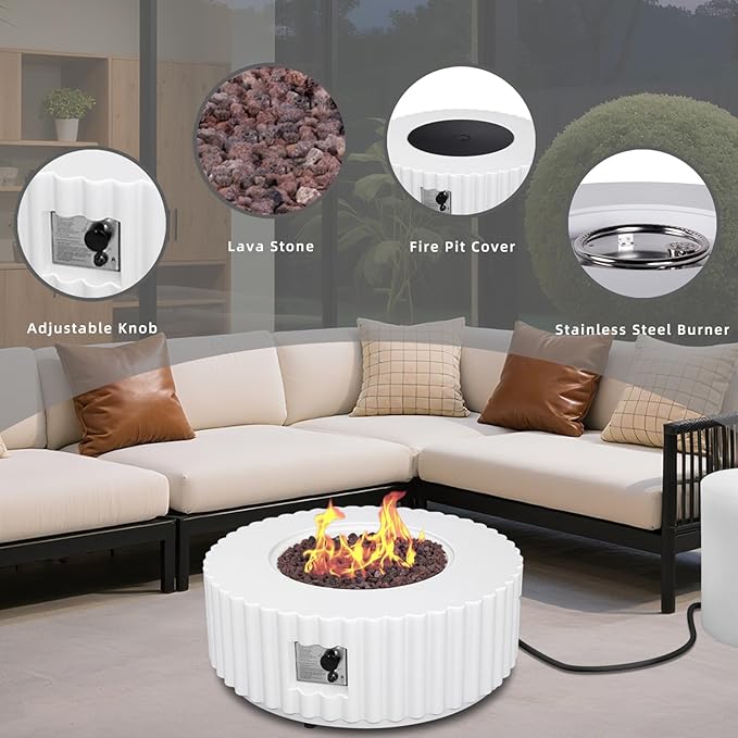 Afterglow Firepits All Terrafab External Gas Tank for Outdoor Use Round 50000Btu, White