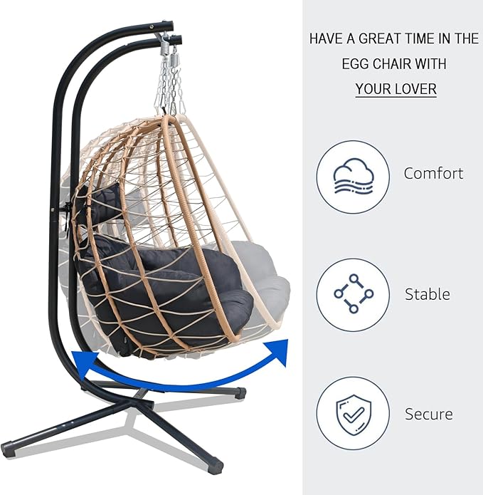 Double Hammock Egg Chair 2 Person Egg Chair Outdoor Swing with Stand Patio Wicker Hanging Chair Widened and Enlarged Hanging Chair Swing Chair for Patio Bedroom Porch