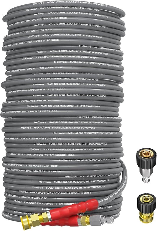 Pressure Washer Hose 150ft, 4200PSI 1/4 Inch Kink Resistant Power Washer Extension Hose, Flexible Heavy Duty Replacement Hose, Compatible with M22 14mm Fittings, High Tensile Wire Braid