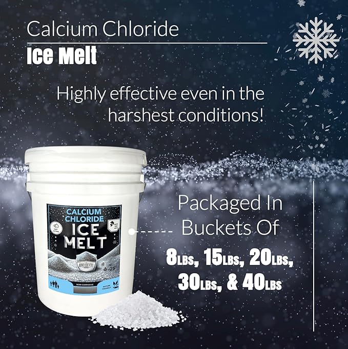 40 lb Pail - Calcium Chloride Pellets for Ice Melt - Fast-Acting & Safe on Surfaces - Ideal for Driveways, Sidewalks, and Entryways