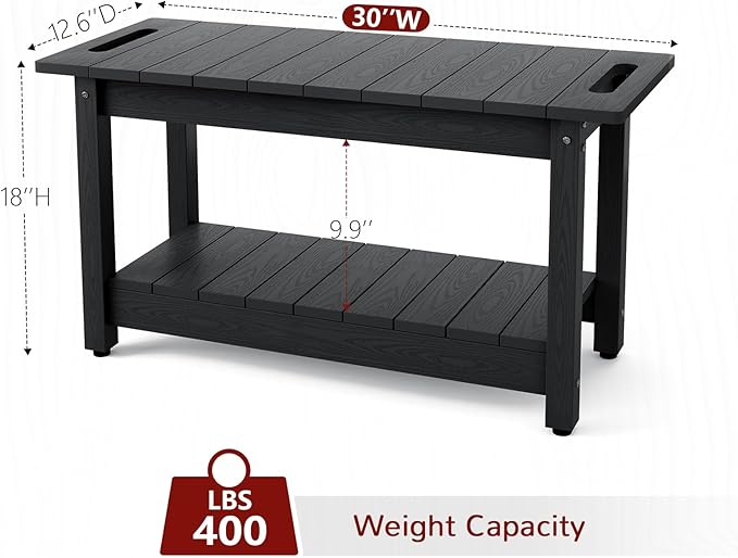 Stoog 30" Shower Bench, Waterproof HIPS Shower Stools with 400 lbs Weight Capacity, Shower Chair for Inside Shower, Non-Slip, Black