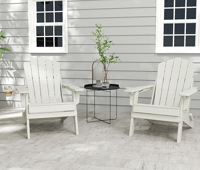 FOOWIN Adjustable Adirondack Chair, Folding Adirondack Chair with Cup Holder, HDPE All-Weather Fire Pit Chair with 3 Recline Positions, Suitable for Patio, Garden, Backyard, Poolside, Grey