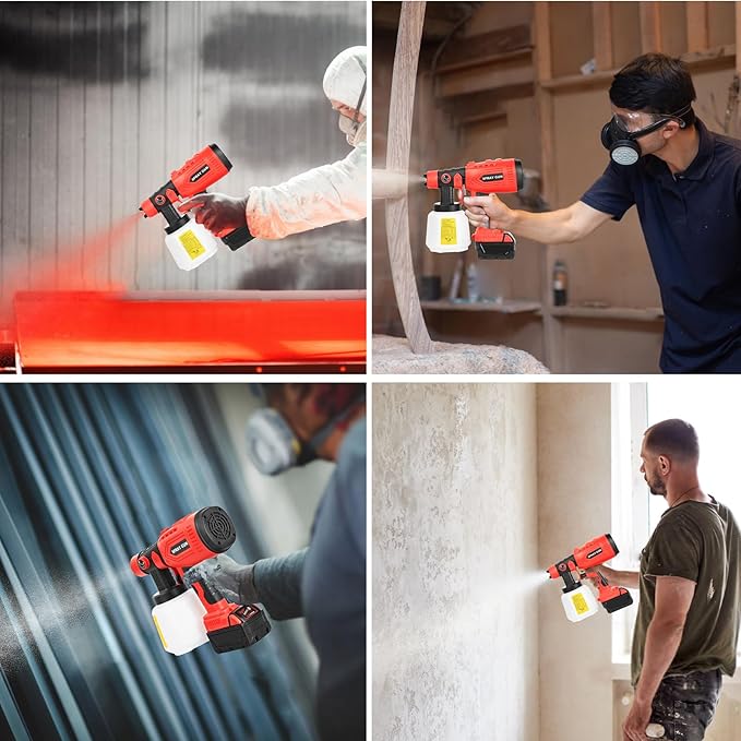 Cordless Paint Sprayer Compatible with Milwaukee M18 Battery, HVLP Spray Paint Gun with 4 Copper Nozzle, 200W High Power Motor Paint Sprayer for Furniture (Battery Not Included) (for Milwaukee)