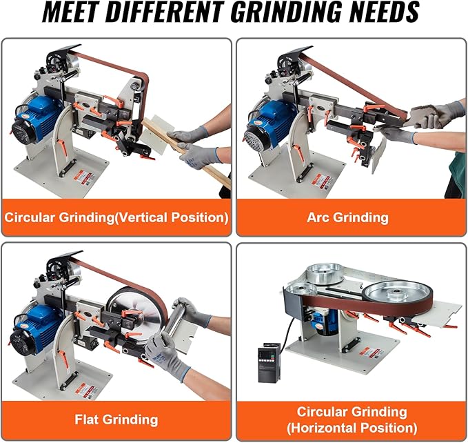 VEVOR Belt Grinder Sander, 72 x 2-Inch Variable Speed Belt Polisher with VFD, 1500W Knife Sharpener with 3 Grinding Moulds & 3PCS Sanding Belts for Metalworking, Compatible with 72"- 82 * 2" Belts