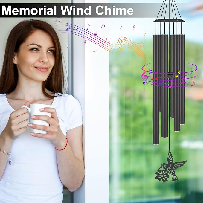 Hummingbirds Wind Chimes with Sympathy Wind Spinner,Outside Garden Decor for Women Mom and Grandma,Memorial Wind Chimes for Loss of Loved One Prime,Bereavement/Sympathy/Memorial Gift