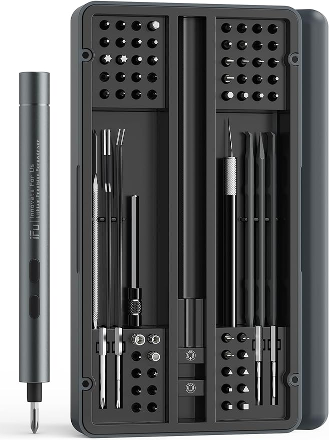 iFu Mini Electric Screwdriver, 90 in 1 Precision Screwdriver Set – Small Cordless Power Screwdriver with LED Light & 64 Magnetic Bits, Repair Tool for Phone Laptop Camera Watch Computer