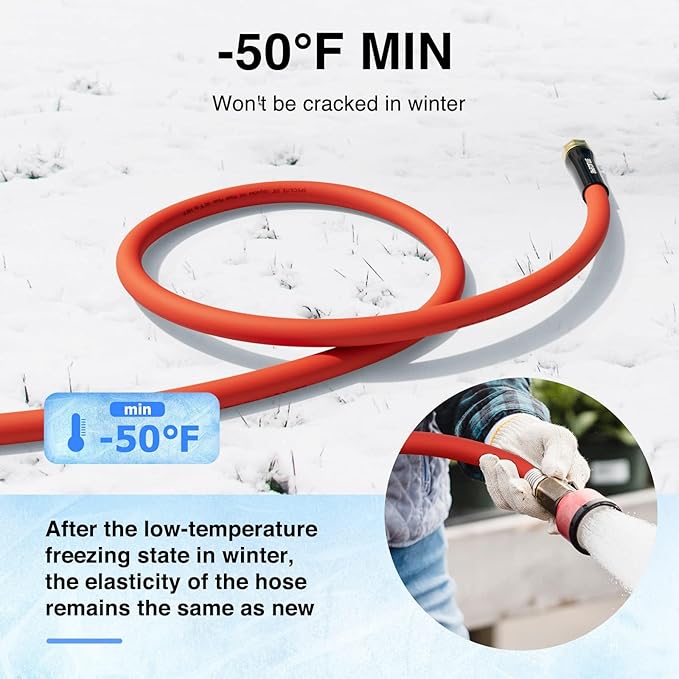 SPECILITE 5/8" Hot/Cold Garden Water Hose 200 ft, -50℉-190℉,Flexible & Lightweight With 3/4" Brass Fittings for Yard, Outdoor, Farm, Red