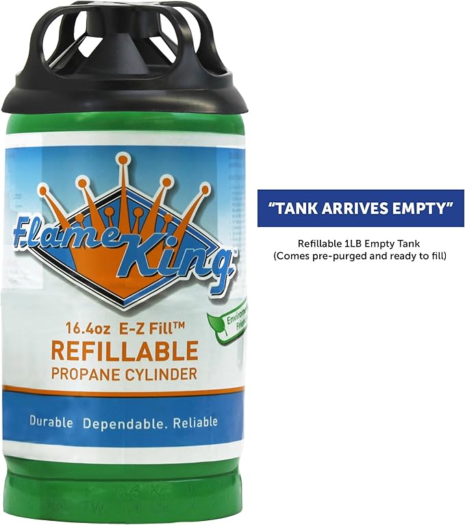 Flame King Refillable 1LB Empty Propane Cylinder Tank - Reusable - Safe and Legal Refill Option - DOT Compliant-16.4 oz (2-Pack), green (YSN164-2)