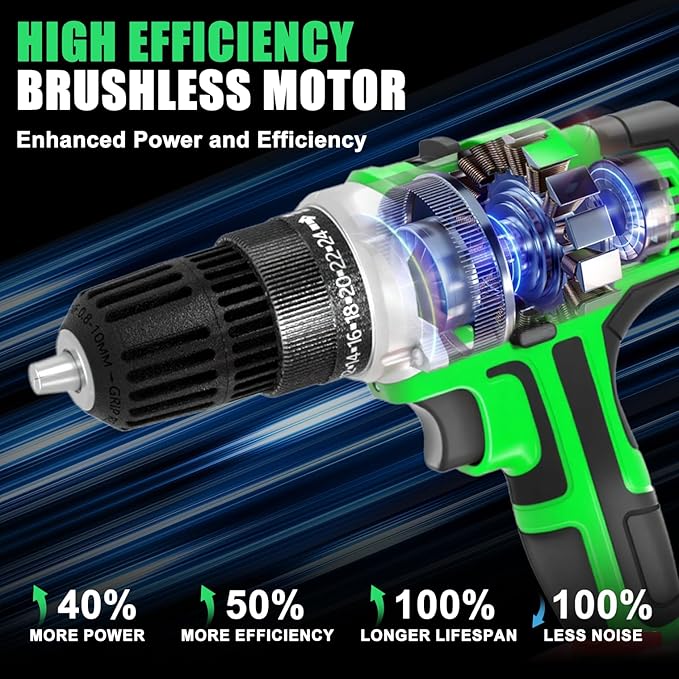 21V Power Drill Cordless Tool Kit Set, Electric Screwdriver Cordless Drill with 2 Battery and Charger for Men Home, 3/8-Inch Keyless Chuck, Variable Speed, 24+1 Torque Setting with LED(green)