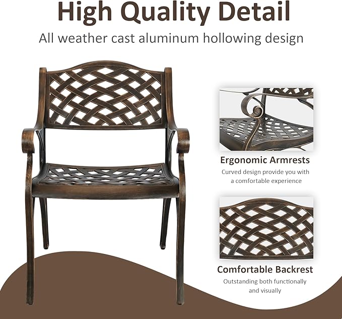 Cast Aluminum Outdoor Bistro Chairs Set of 4, Patio Dinning Chairs, 4 Pieces Metal Conversation Chairs for Deck, Porch Garden
