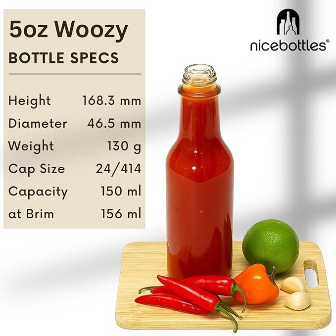 nicebottles Hot Sauce Bottles with Red Caps & Shrink Bands, 5 Oz - 12 Pack