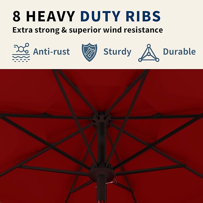 9FT 3 Tiers Patio Umbrella With Auto Tilt and Crank, Outdoor Table Market Umbrella with 8 Sturdy Ribs for Garden,Lawn,Deck,Backyard and Pool,Red