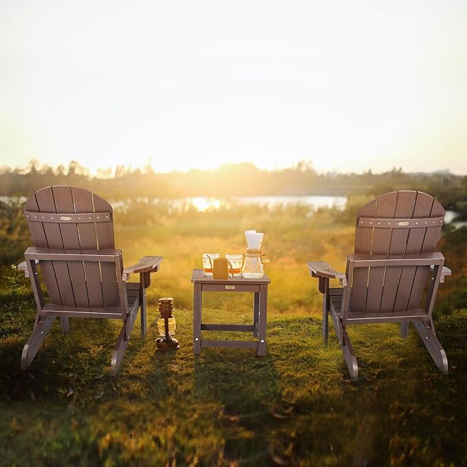 Folding Adirondack Chairs Set of 4, All Weather Resistant Plastic Chair with Cup Holder, Fold or Unfold Easily in 1 Second, Outdoor Chairs for Patio, Garden, Backyard Deck, Lawn Fire Pit(Brown)