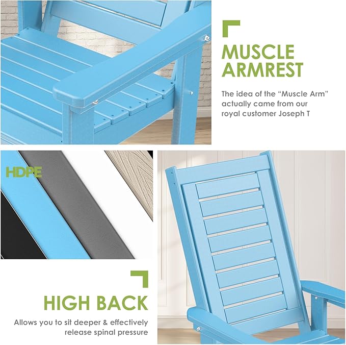 GREENVINES Outdoor Rocking Chairs | Porch Rocker | HDPE Plastic | Arctic | Oversized Rockers | High Back | Big & Tall | Ladder Back | for Patio Outside Backyard Balcony Garden