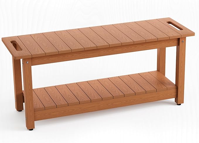 Stoog 41" Large Shower Bench, Waterproof Shower Stools with 400 lbs Weight Capacity, Shower Chair Seat for Bathroom, Non-Slip, Brown