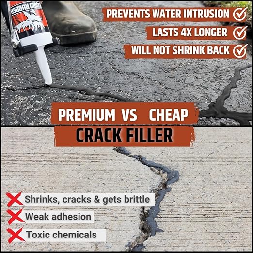 Liquid Rubber Asphalt Crack Filler - Professional-Grade Self-Leveling Waterproof Sealant for Driveway, Parking Lot & Walkway Cracks - Black 10oz - Helps Stop Water Intrusion & UV Damage - 2 Pack