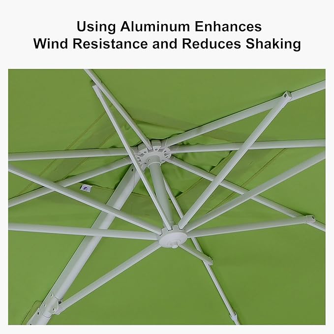 PURPLE LEAF 10 FT Patio Umbrella White Cantilever Umbrella Aluminum Square Outdoor Offset Umbrella Hanging Windproof with 360° Rotation for Garden Deck Pool, Green