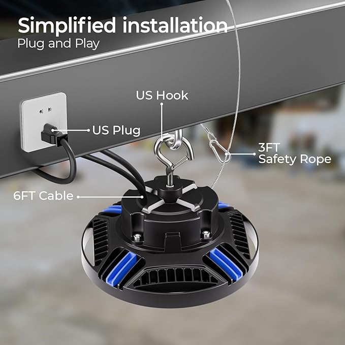 CINOTON UFO LED High Bay Light, 160W/120W/80W Switchable, AC100-277V LED Shop Lights with US Plug, 24000LM Dimmable 0-10V Commercial Bay Lighting for Garage Workshop 5000K Daylight-UL Listed, 1 Pack