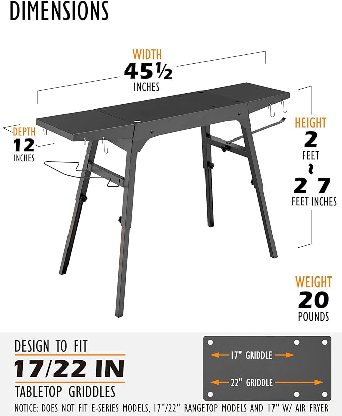 Upgraded Griddle Stand for Blackstone 22”/17”, Portable Blackstone Stand with Adjustable Legs, Side shelfs, Tool Hooks, Garbage Bag Holder & Paper Towel Holder, Grill Stand for Outdoor Cooking/Camping