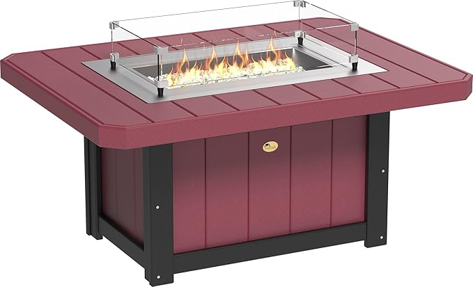 LuxCraft 51" Lumin Rectangular Gas Propane Fire Pit Table for Outdoor Patio with Tempered Glass Wind Guard and Stainless Steel Burner Cover - Amish Made in USA (Cherrywood & Black)