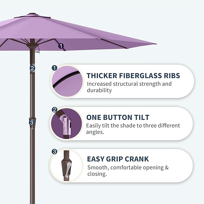 PatioKingdom 11FT Patio Umbrella,Outdoor Umbrella with Push Button Tilt and Crank,Market Table Umbrella with 8 Sturdy Fiberglass Ribs UV Protection(Taro Purple, 11FT)