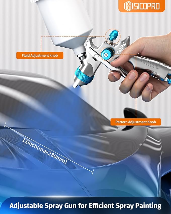 HVLP Paint Sprayer Gun, Air Paint Sprayer for House Painting, Cars, Paint Guns Automotive, 1.4/1.7/2.0mm 15 Nozzle Holes, Air Regulator